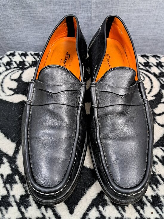Santoni Leather Loafers Black Men\'s Dress Shoes Size 12 main image 13